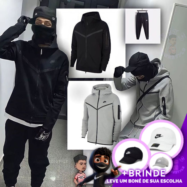 CONJUNTO NIKE TECH FLEECE PRETO & CINZA