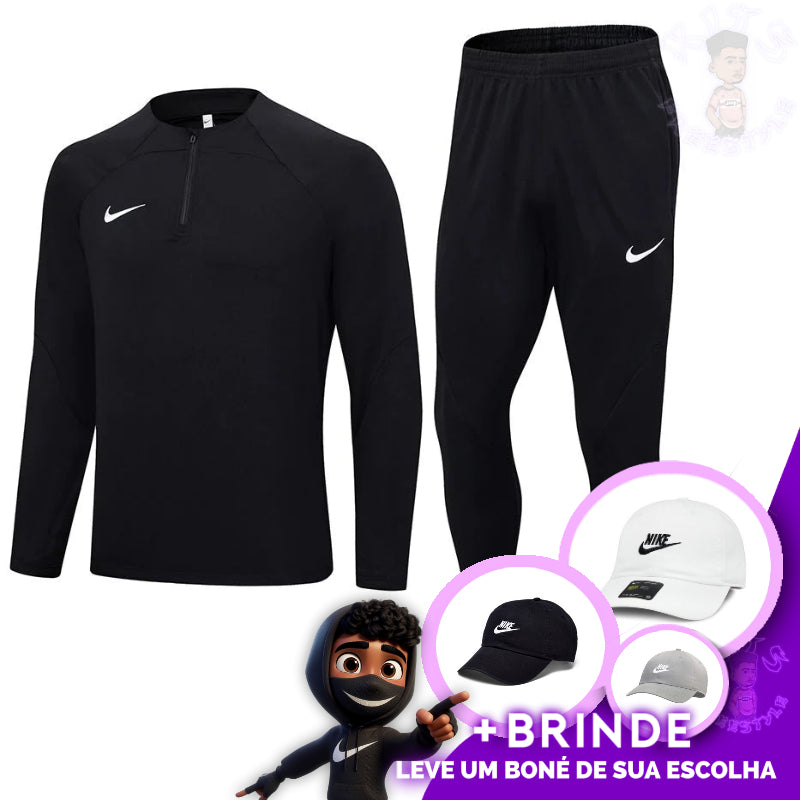 CONJUNTO NIKE ALL BLACK DRY-FIT + [BONÉ DE BRINDE]